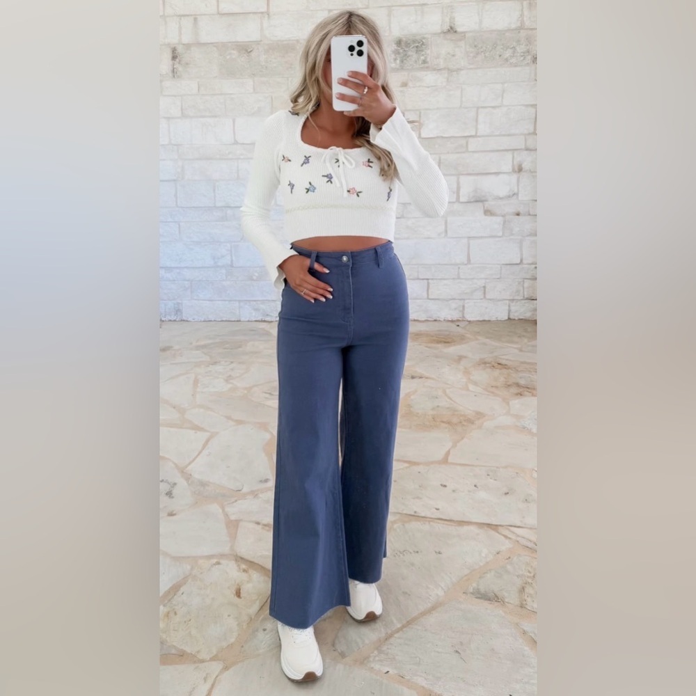 ANNIEWEAR LOS ANGELES high-rise wide-leg gray denim jeans size small raw hem